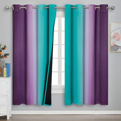 Ombre Teal and Purple Blackout Curtains 72 Inch Length 2 panels, Grommet by ESTELARTEXTILER