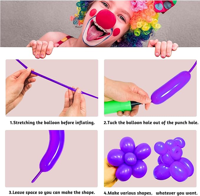 Purple 260 Long Skinny Twisting Animal Balloons, Rainbow Balloons - Image 5