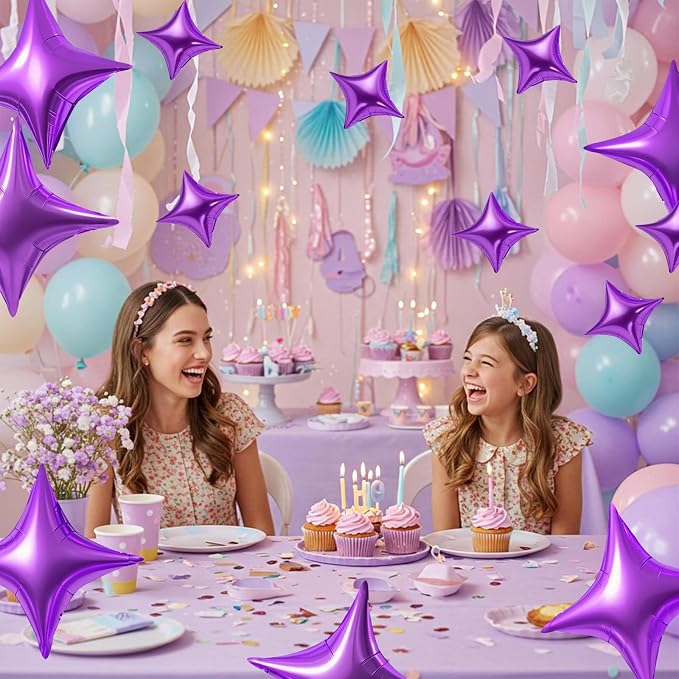 TONIFUL 30 Pcs Four Pointed Star Balloon 26In & 10In Purple Foil Balloon | - Image 4
