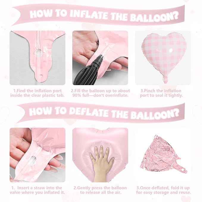 Pink White Checkered Heart Balloons, 18 Inch Lattice Foil Valentines Balloons - Image 8