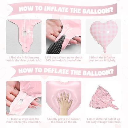 Pink White Checkered Heart Balloons, 18 Inch Lattice Foil Valentines Balloons - Image 8
