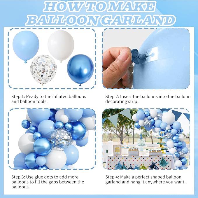 Blue Balloon Arch Kit 86Pcs Pastel Blue White Balloons Garland Kit - Image 3