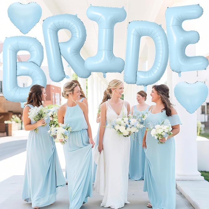 40inch Baby Blue BRIDE Letter Balloons, Giant Pastel Blue Bride Foil Helium - Image 5