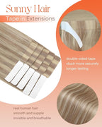 Sunny Hair Blonde Tape in Hair Extensions Human Hair Remy Hair Extensions Real Human Hair Tape in 12inch Human Hair Extensions Tape in 10Pcs 20g