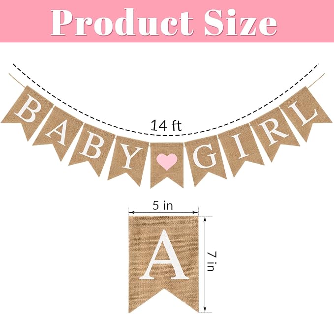 Pre-Strung Baby Girl Burlap Banner, Gender Reveal Banner - Image 2
