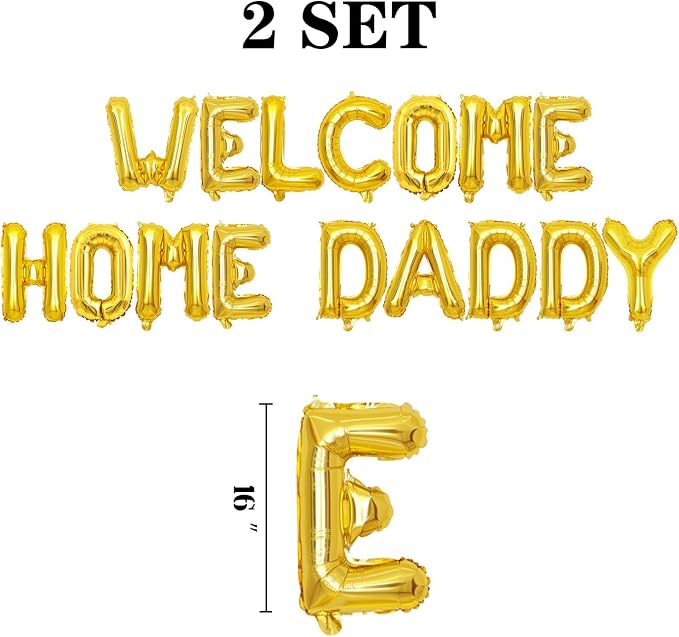 2 Set 32Pcs Gold WELCOME HOME DADDY Letter Balloons 16in Balloon Foil Letter - Image 2