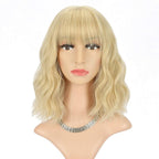 FAELBATY Blonde Wig With Bangs Short Wavy Bob Shoulder Length Synthetic Cosplay Wig for women Costume Wigs (12" Mix Blonde Color 6186)