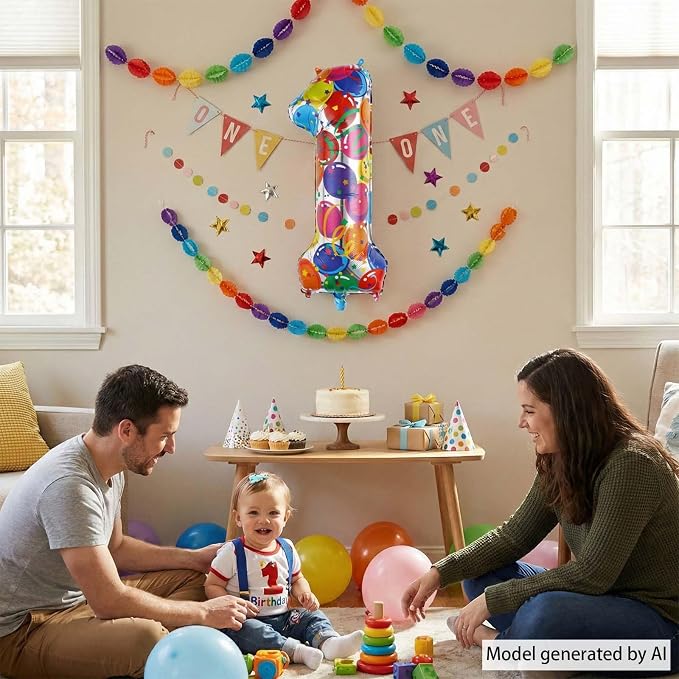 40 Inch Rainbow Number 1 Balloon, Large Colorful Mylar Foil Balloons 0-9 - Image 7