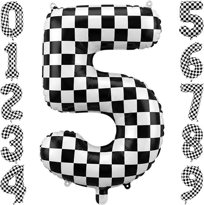 40" Checkered Number 5 Balloon for 5th Race Theme Birthday Party Supplies | 40 by TNCDJKPA