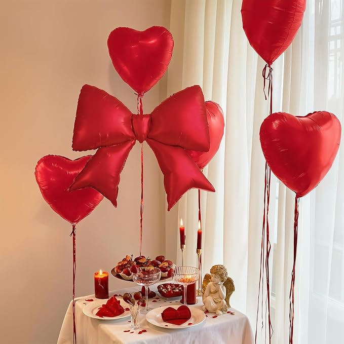Red Bow Balloons 38 Inch, Giant Red Bowknot Foil Mylar Coquette Party - Image 3