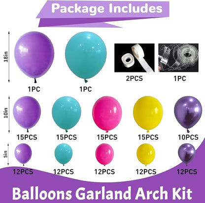 HILAVO Pink Blue Purple Balloons Garland Arch Kit 132 Pcs Hot Pink Metallic - Image 2