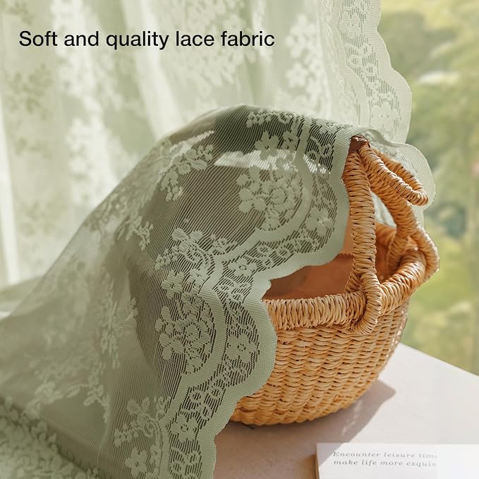 Anmao Vintage Lace Curtains 90 Inches Long 2 Panels Set, Romantic Elegant Light - Image 5