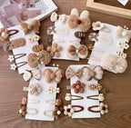 Hair Clips for Baby Girls-8 Pcs Beige Hair Accessories with Knitted Flower, Bow, Butterfly Designs-Soft Wool and Crochet Hairpins-Non-Slip Barrettes for Daily and Occasional Wear (Design 1-8pc Set)