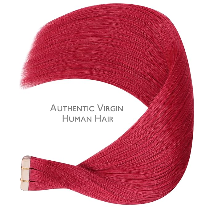 WENNALIFE Tape in Hair Extensions Human Hair, 20pcs 40g 12 inch Red Remy Hair Extensions Straight Human Hair Tape in Extensions Skin Weft Tape Extensions Human Hair