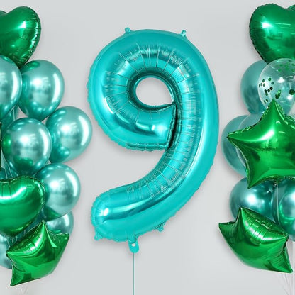 Teal Blue Number 9 Balloon, 40 Inch Big Large Foil Helium Number Balloons - Image 2