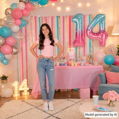 40 Inch Blue Pink Number 14 Balloon, Ombre Foil 14th Birthday Decorations | - Image 5