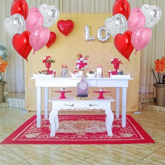 TONIFUL 30 Pcs 18 Inch Red Silver Pink Heart Shape Foil Mylar Balloons | Helium - Image 6