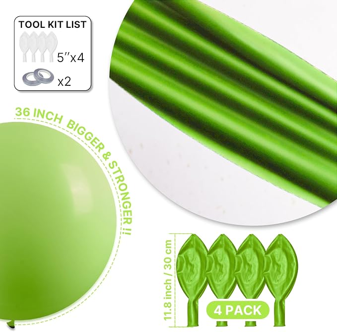 PartyWoo Lime Balloons 4pcs Green Light Green Latex Helium Balloons 36 Inch | - Image 6