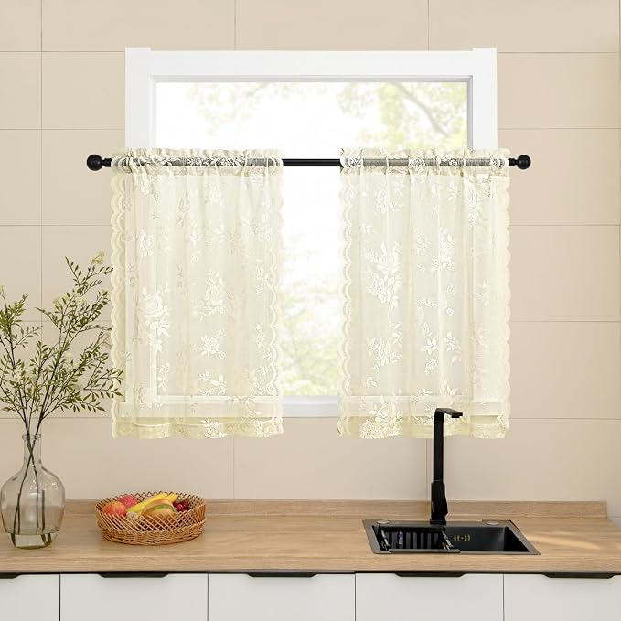 SEEKRIGHT Ivory Kitchen Cafe Curtains by SEEKRIGHTHomeDecor