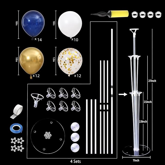 4 Sets Navy Blue Gold Balloons Stand - Image 4