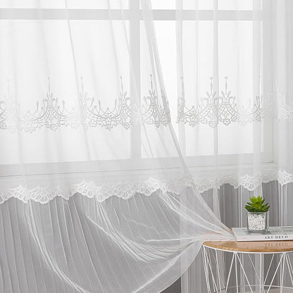 White Sheer Voile Curtains White Embossed European 54Wx84L Inch | Light - Image 5