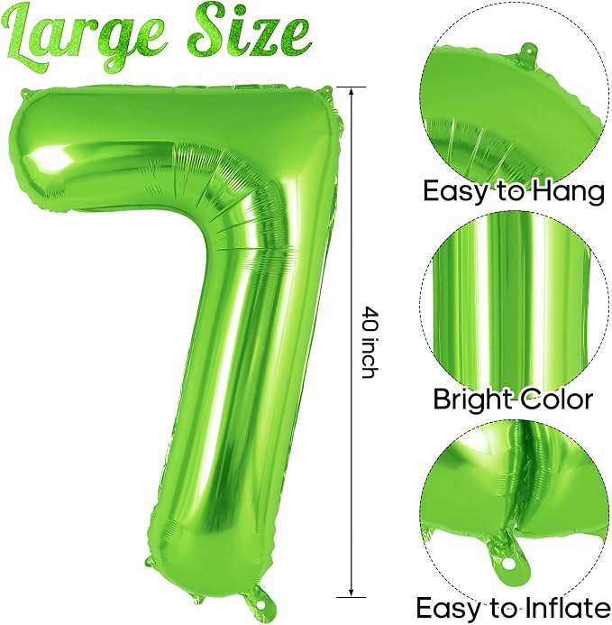 Green Number 7 Balloon 40 Inch, Big Large Foil Helium Number Balloons, Jumbo - Image 3