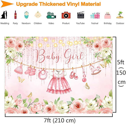 InMemory Pink Floral Baby Girl Baby Shower Backdrop Banner Decorations - Image 5