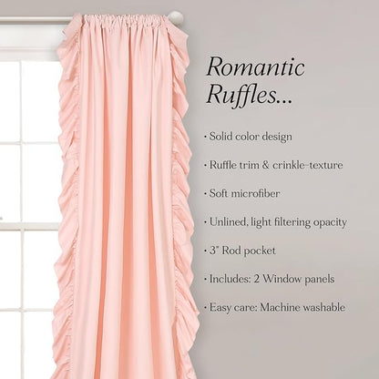 Lush Decor Reyna Ruffle Window Curtain Panel Set, Blush Pink - Image 7