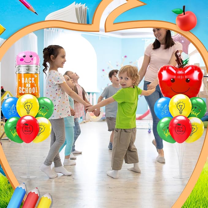 Seematn 2 Set Back to School Balloon Stand Kits Pencil Balloons Sticks Holder - Image 7