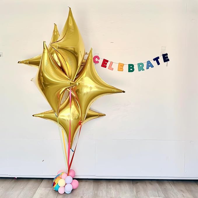 Gold Star Balloons, 26Inch and 10Inch Gold Quadrangle Helium Balloon - Image 4