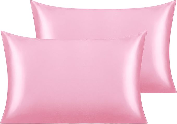 NTBAY 2 Pack Satin Standard Pillowcases for Hair and Skin, Luxurious and Silky Pillow Cases with Envelope Closure, 20x26 Inches, Pink