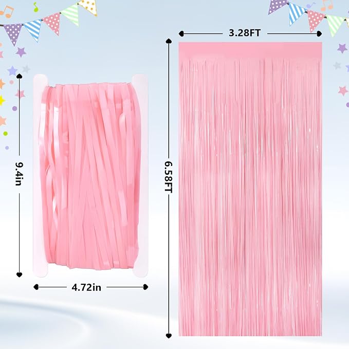 2Pack Pastel Pink Metallic Tinsel Foil Fringe Curtains, Door Streamers Photo - Image 3