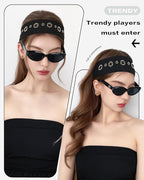 Grommet Headband for Women, Black Circle Studs 23cm Hollow Out Elastic Hair Band, Eyelets Punk Grunge Stylish Hairband