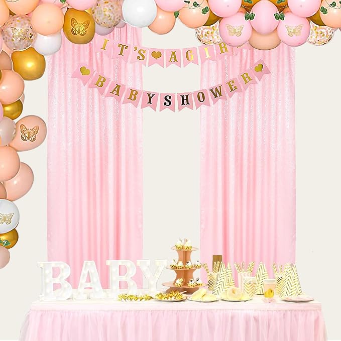 ShinyBeauty 4x8FT Pink Sequin Backdrop Curtains 2 Panels by ShinyBeauty