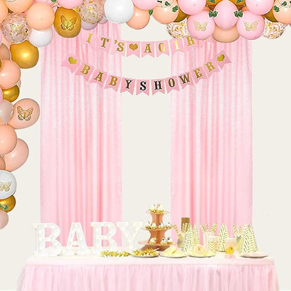ShinyBeauty 4x8FT Pink Sequin Backdrop Curtains 2 Panels by ShinyBeauty