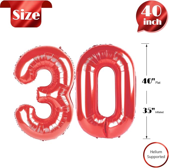 Red Number 30 Balloon 40 Inch - Image 5