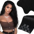 Moresoo Black Clip in Hair Extensions Real Human Hair Jet Black Double Weft Clip in Human Hair Extensions Remy Natural for Women to Add Volume Long 135g/7pcs 18 inch