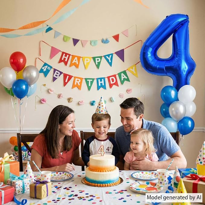 Navy Blue Number 4 Balloon 40 Inch, Shiny Metallic Numeral Party Supplies | - Image 2