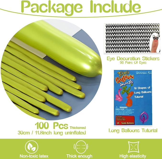 260 Metallic Lime Green Balloons, 100 Pack, - Image 2