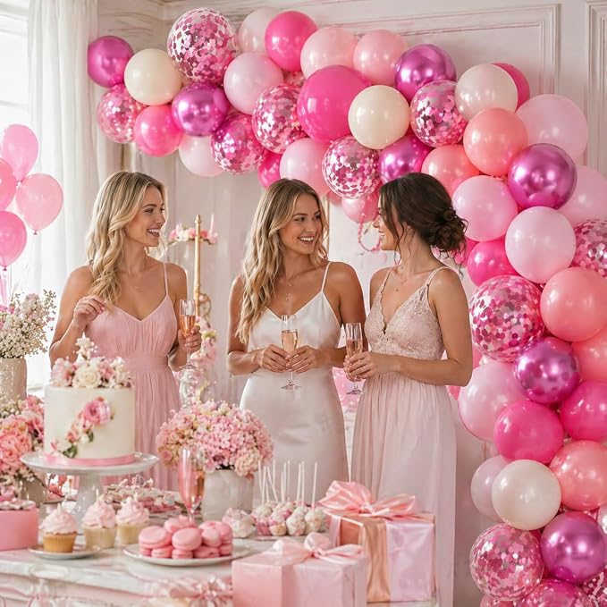 Shades of Pink Balloons 12 Inch, Hot Pearl Light Pastel Baby Dark Bright Pink - Image 5