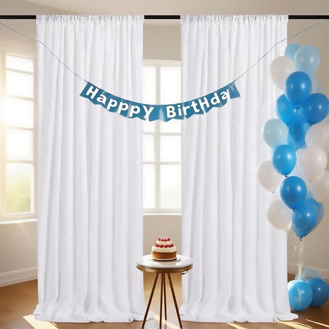 3x8FT White Backdrop Curtains 2 Panels White Wedding Sequin Fabric Drapes | by QueenDream
