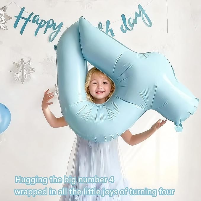 LilyZheng Pastel Blue Number 4 Foil Balloon & Bow Set, 4th Birthday Decorations - Image 5