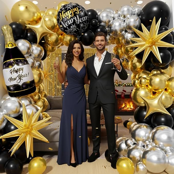 Black and Gold Silver Balloons Garland Arch Kit - Image 6