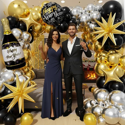 Black and Gold Silver Balloons Garland Arch Kit - Image 6