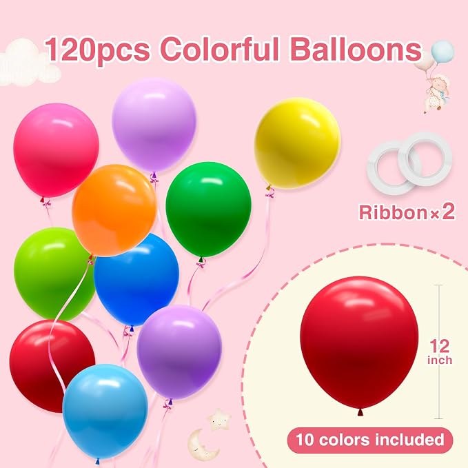 120pcs Rainbow Balloons 12 Inch Colorful Latex Balloon Garland Arch Kit - Image 2