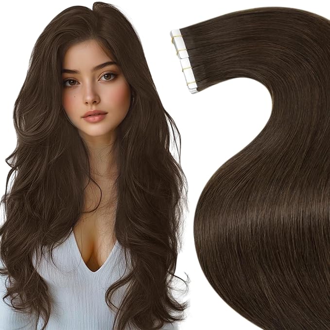 LaaVoo Human Hair Tape in Extensions Brown Hair Extensions Tape in Real Hair Seamless Tape on Hair Extensions Dark Brown 22 Inch 20 Pcs 50g