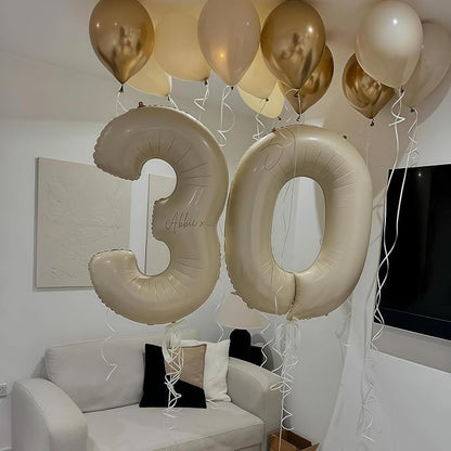Cream Number 30 Balloons, 40 Inch 30 Balloons Giant Helium Foil Mylar Beige 30 - Image 7