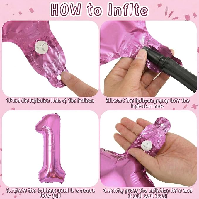 Pink Number 1 Balloon 40 Inch, Shiny Foil Numeral - Image 5