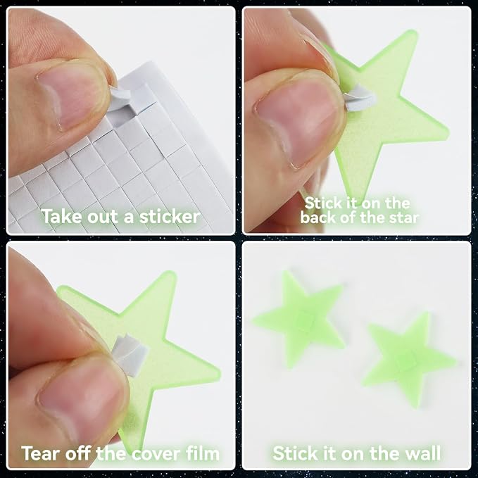 100 Stars and 1 Moon Glow in The Dark Luminous Fluorescent 3D Plastic Glow - Image 6
