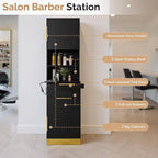 OmySalon Salon Station, Barber Station for Hair Stylist, Beauty Storage Cabinet with Stainless Steel Finish & Drawers & Dryer Holders, Modern Spa Equipment for Barbershop, Black